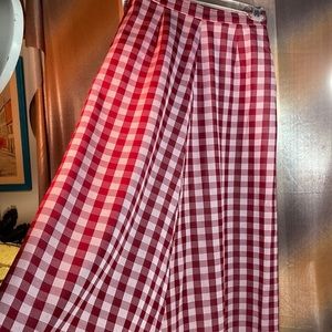 Vintage 70’s polyester‎ red check maxi A-line skirt. 24” waist B8